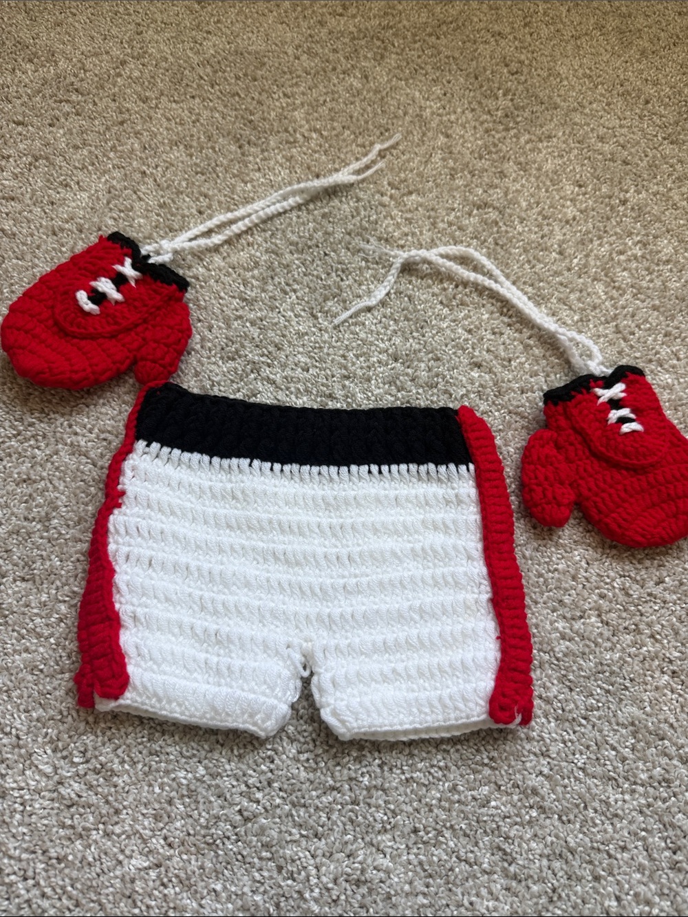 Handmade Red White Kids Boxing Shorts & Mitts Set
